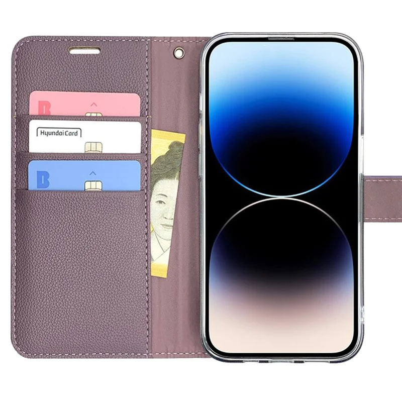 SIMPLY ROAR For iPhone 14 Pro Leather Case Wallet Magnetic Closure Phone Cover - Purple