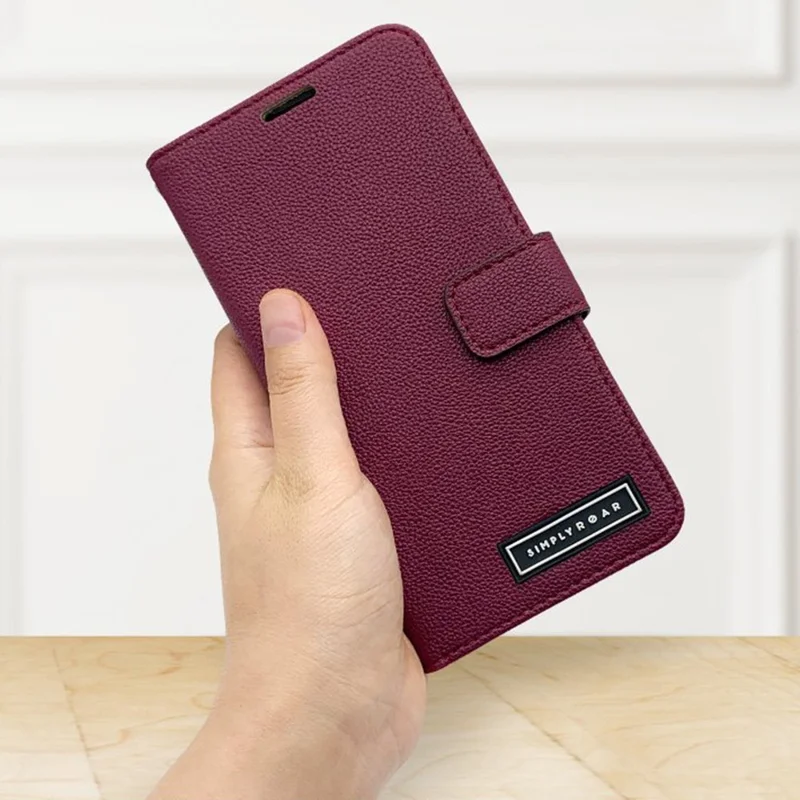 SIMPLY ROAR For iPhone 14 Pro Leather Case Wallet Magnetic Closure Phone Cover - Purple