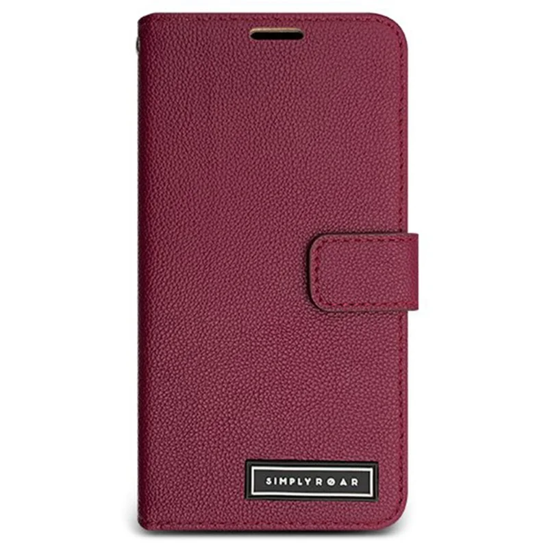 SIMPLY ROAR For iPhone 13 Pro Max Leather Case Wallet Magnetic Closure Phone Cover - Wine Red