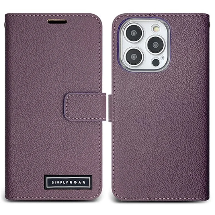 SIMPLY ROAR Lederhülle mit Brieftasche und magnetischem Verschluss für iPhone 13 Pro - Lila