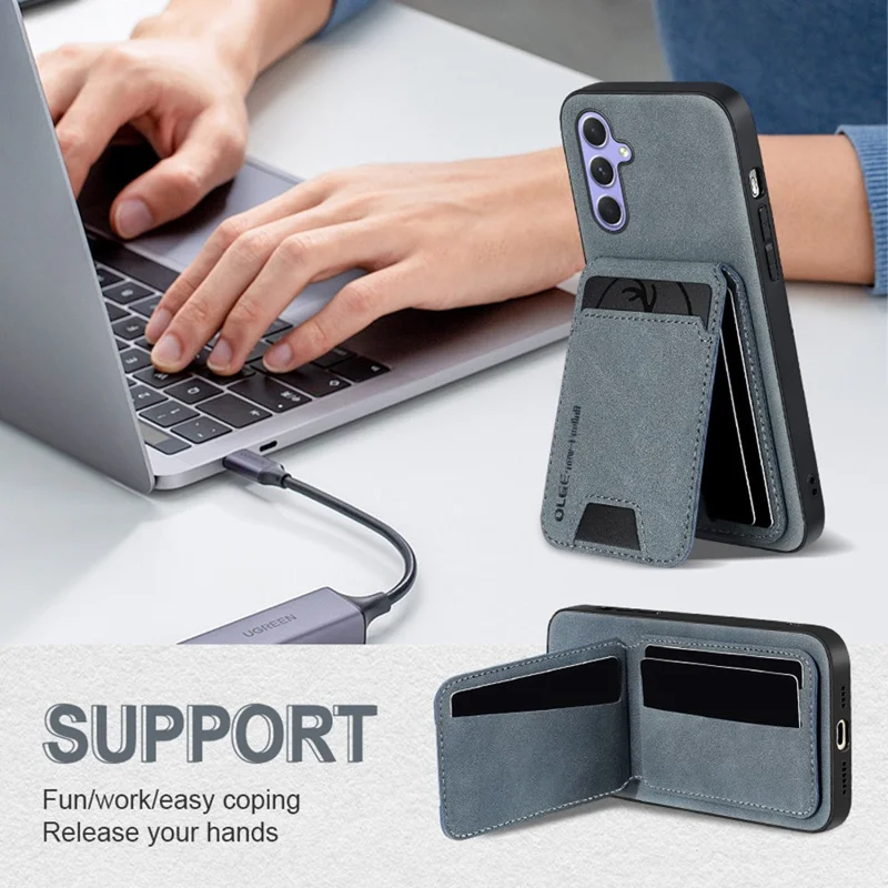 For Samsung Galaxy A55 5G Case Card Holder Kickstand Anti Drop PC + TPU + PU Leather Back Cover - Sapphire