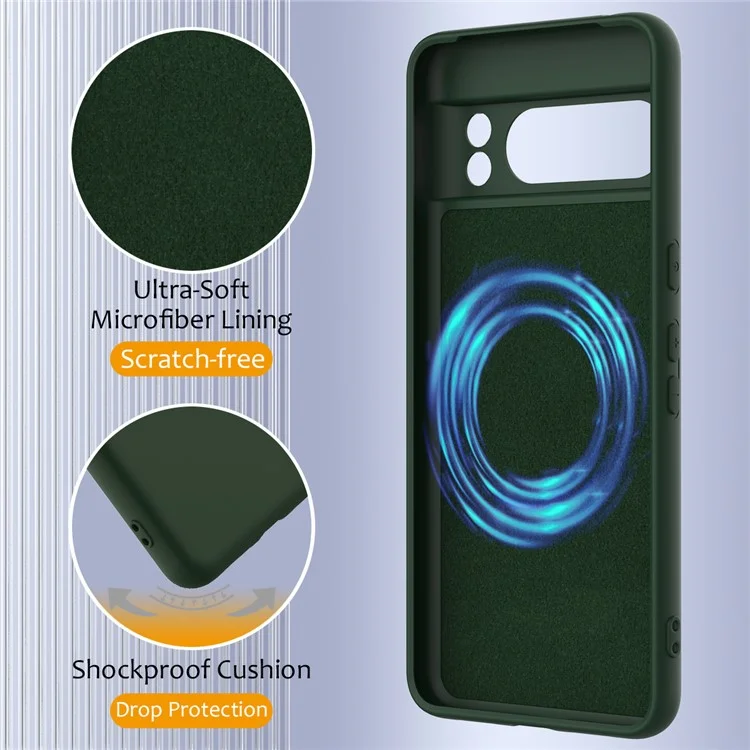 For Google Pixel 8 Pro Case Compatible with MagSafe Liquid Silicone Phone Cover with Lanyard - Dark Green