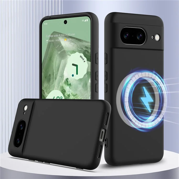 For Google Pixel 8 Case Compatible with MagSafe Liquid Silicone Phone Cover with Lanyard - Black