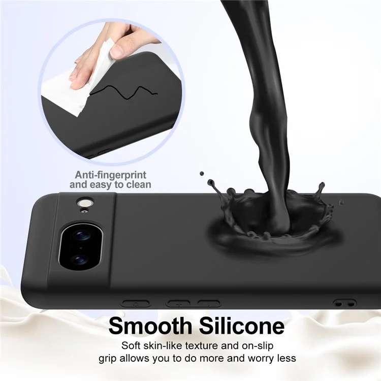 For Google Pixel 8 Case Compatible with MagSafe Liquid Silicone Phone Cover with Lanyard - Black