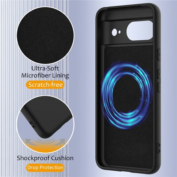 For Google Pixel 8 Case Compatible with MagSafe Liquid Silicone Phone Cover with Lanyard - Black