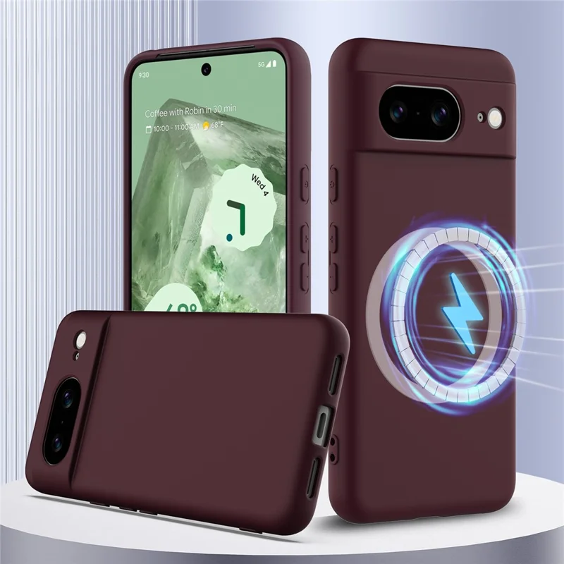 Fodral till Google Pixel 8 Kompatibelt med MagSafe Vätskesilikon Fodral med Snöre - Vinröd