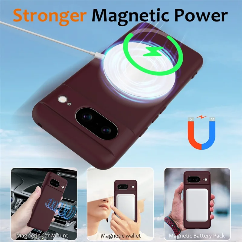 Fodral till Google Pixel 8 Kompatibelt med MagSafe Vätskesilikon Fodral med Snöre - Vinröd