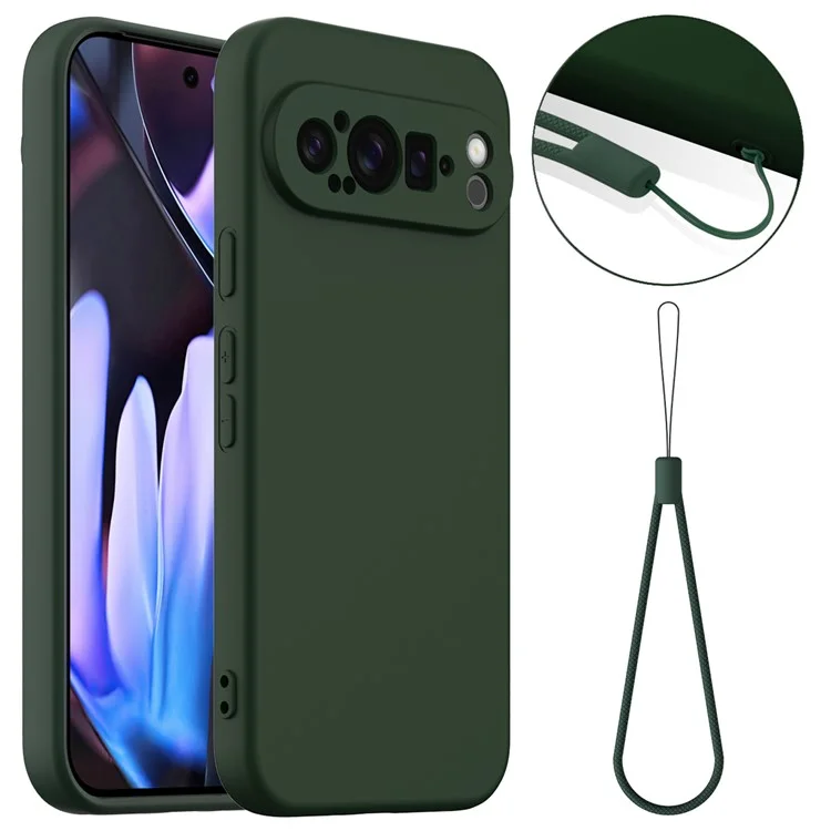 Чехол для Google Pixel 9 Pro XL совместимый с MagSafe, жидкий силиконовый чехол для телефона с ремешком - темно-зеленый