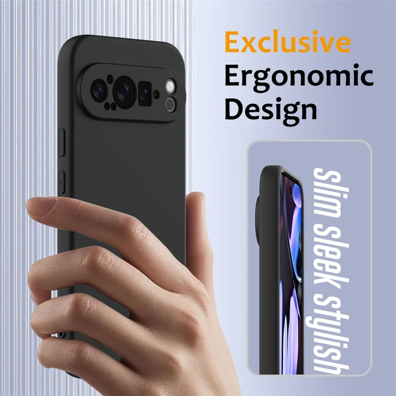 For Google Pixel 9 Pro XL Magnetic Case Liquid Silicone Phone Cover with Lanyard - Black