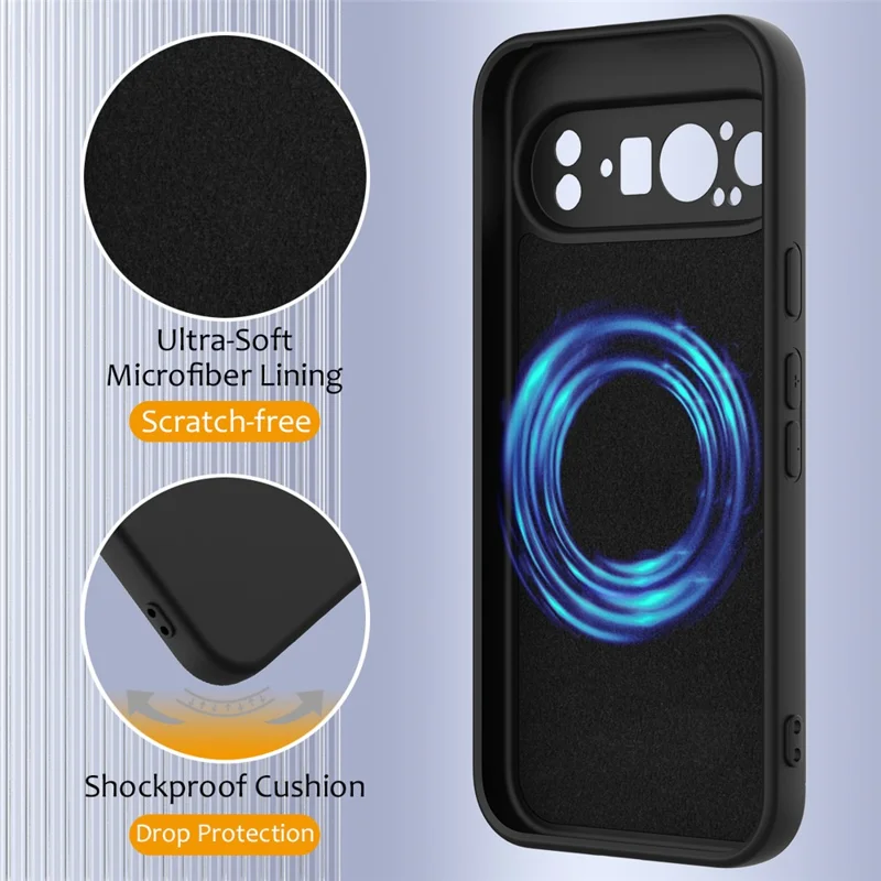 For Google Pixel 9 Pro XL Magnetic Case Liquid Silicone Phone Cover with Lanyard - Black