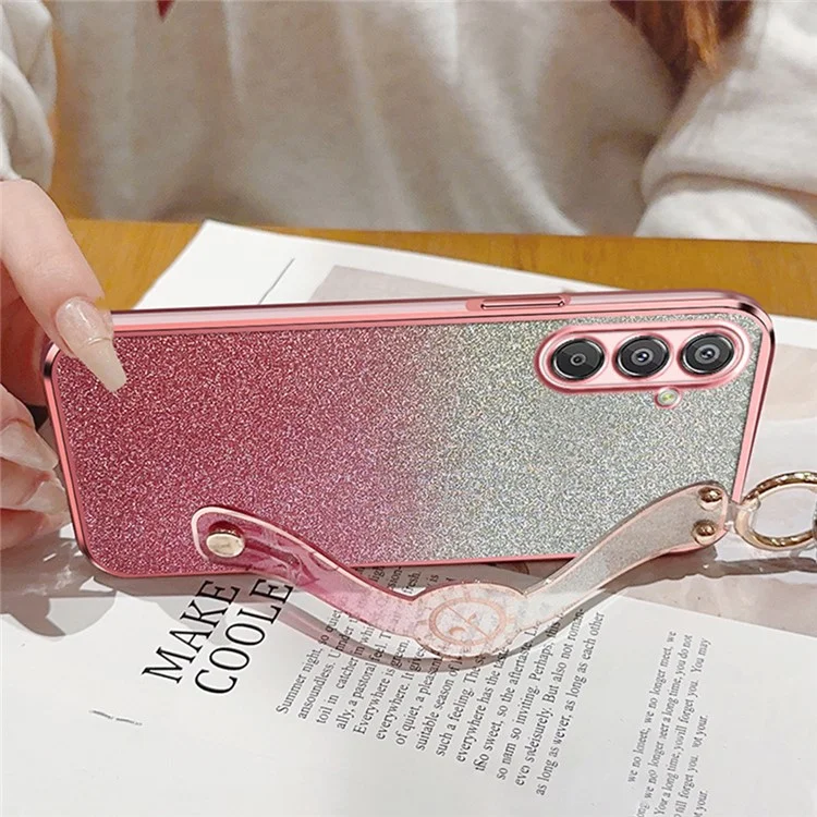 Für Samsung Galaxy A16 5G / 4G Hülle Elektroplattierter Glitzer Handschlaufe Ständer TPU Rückseite mit Schultergurt - Pink