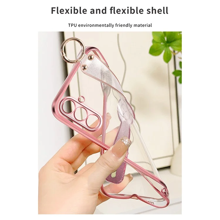 Für Samsung Galaxy S25 Hülle Galvanisierter Glitzer Handschlaufe Ständer TPU-Rückseite mit Schultergurt - Pink