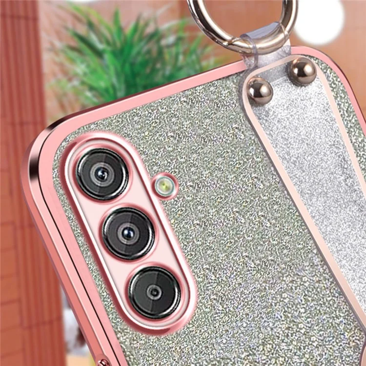 Für Samsung Galaxy S25 Hülle Galvanisierter Glitzer Handschlaufe Ständer TPU-Rückseite mit Schultergurt - Pink
