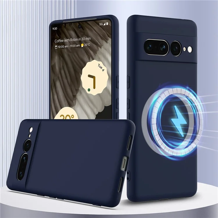 For Google Pixel 7 Pro 5G Case Compatible with MagSafe Liquid Silicone Phone Cover with Lanyard - Dark Blue