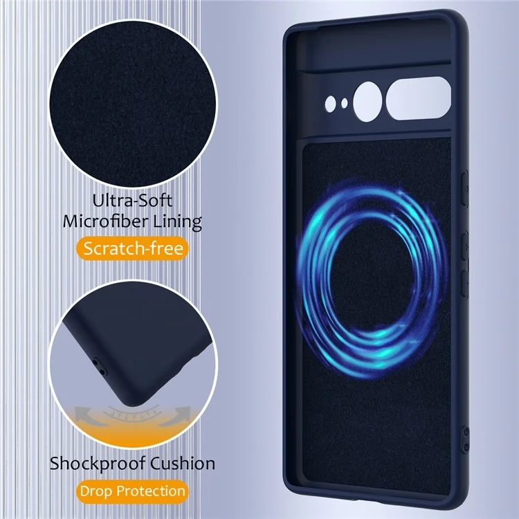 For Google Pixel 7 Pro 5G Case Compatible with MagSafe Liquid Silicone Phone Cover with Lanyard - Dark Blue