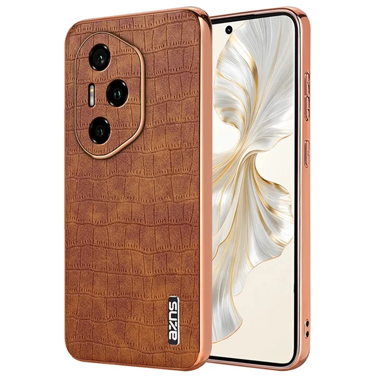 Funda AZNS For Honor 300 Pro Case, textura de cocodrilo de electrochapado PU + TPU - Marrón