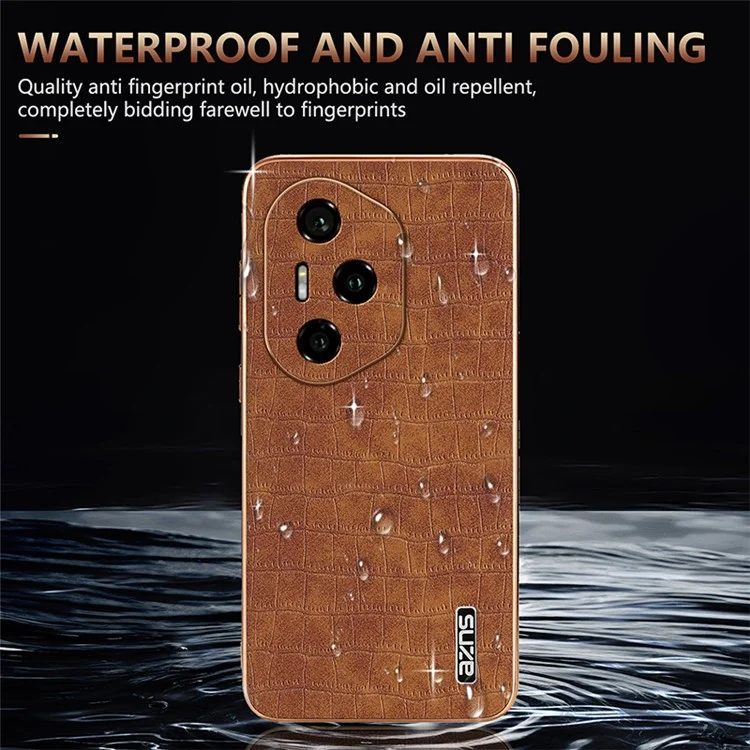 Funda AZNS For Honor 300 Pro Case, textura de cocodrilo de electrochapado PU + TPU - Marrón