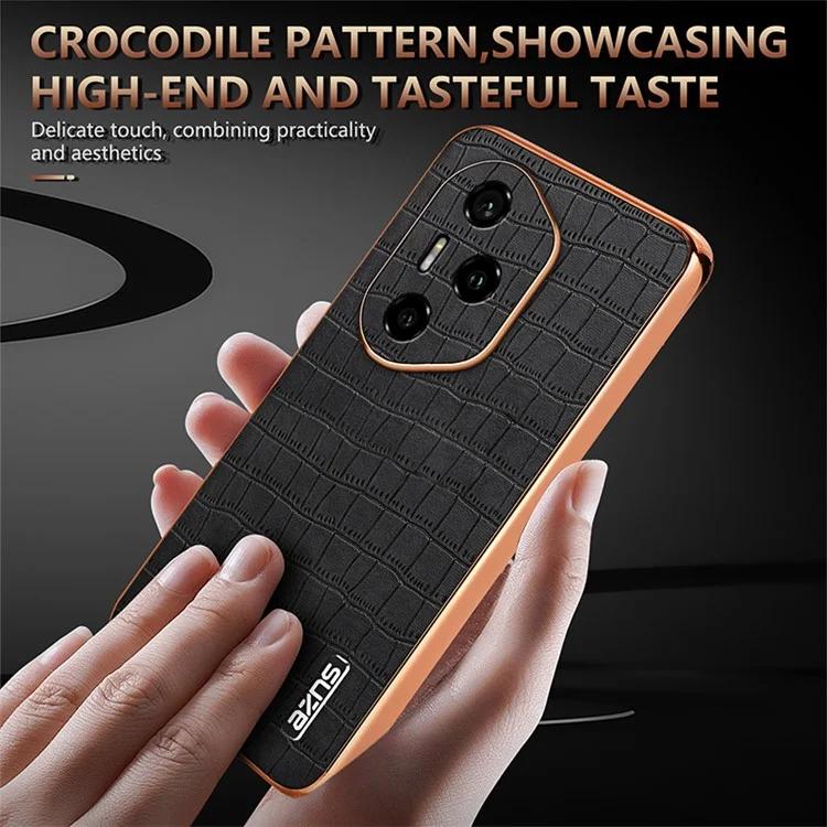 Funda AZNS For Honor 300 Pro Case, textura de cocodrilo de electrochapado PU + TPU - Marrón