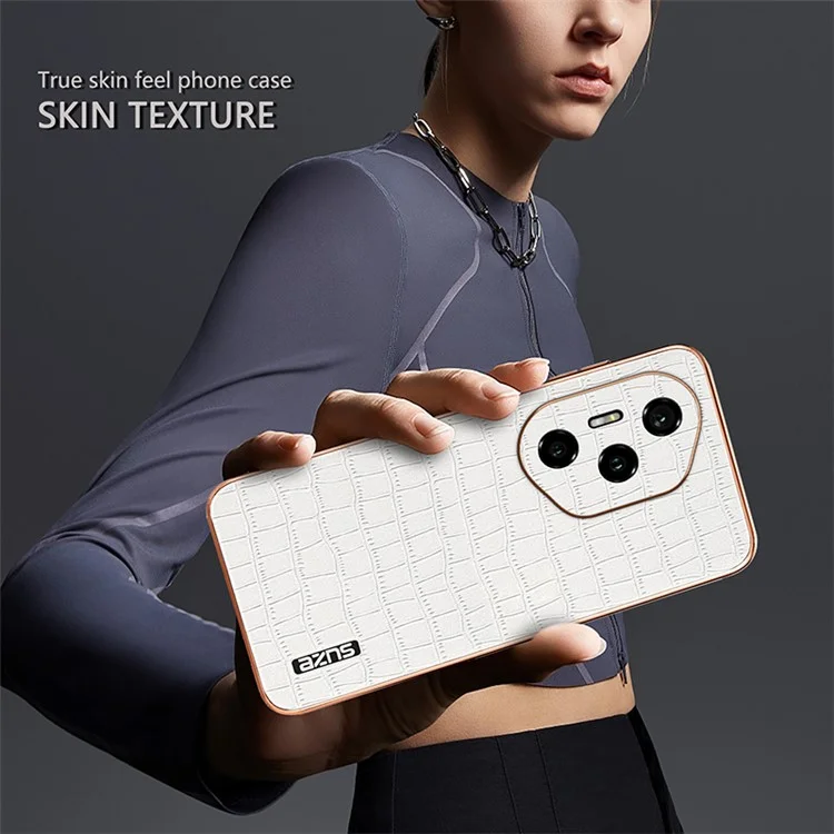 Funda AZNS For Honor 300 Pro Case, textura de cocodrilo de electrochapado PU + TPU - Marrón