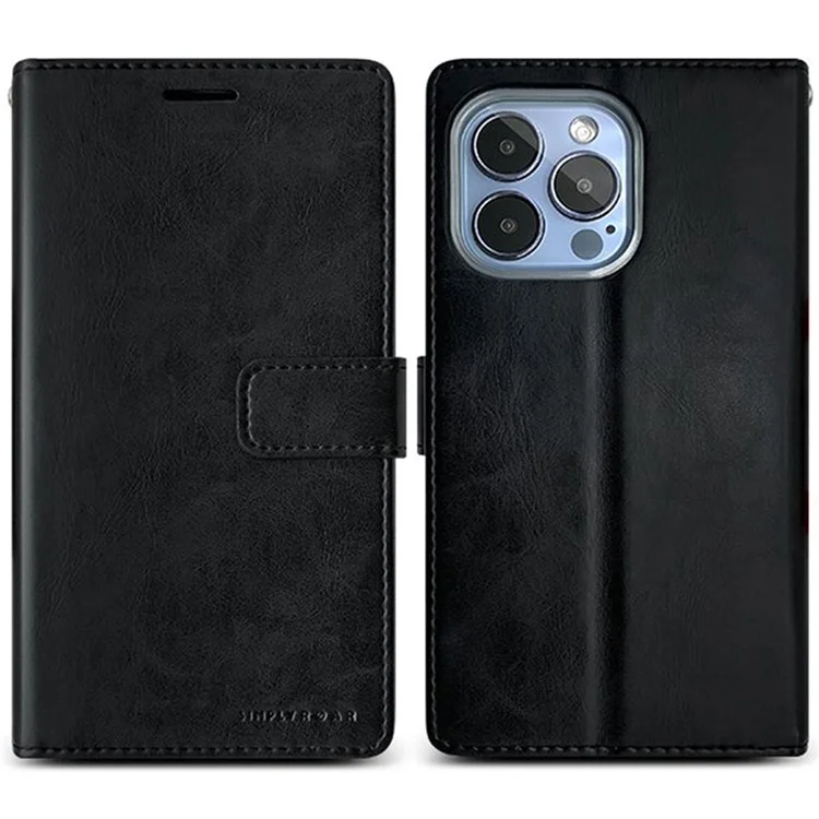 SIMPLY ROAR Lederetui für iPhone 15 Pro Max, Brieftasche, Klapphülle, Ständer - Schwarz