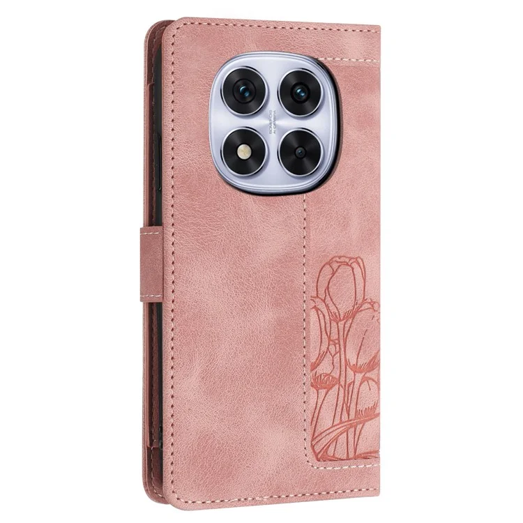 Funda de cuero con tulipán para Xiaomi Redmi Note 14 Pro 5G con 5 ranuras para tarjetas y billetera - Rosa