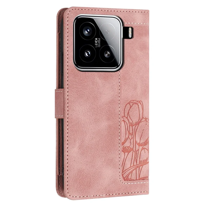 For Xiaomi 15 Tulip Leather Case Phone Cover with 5 Card Slots Wallet - Pink