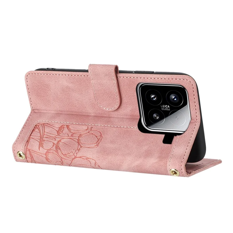 For Xiaomi 15 Tulip Leather Case Phone Cover with 5 Card Slots Wallet - Pink