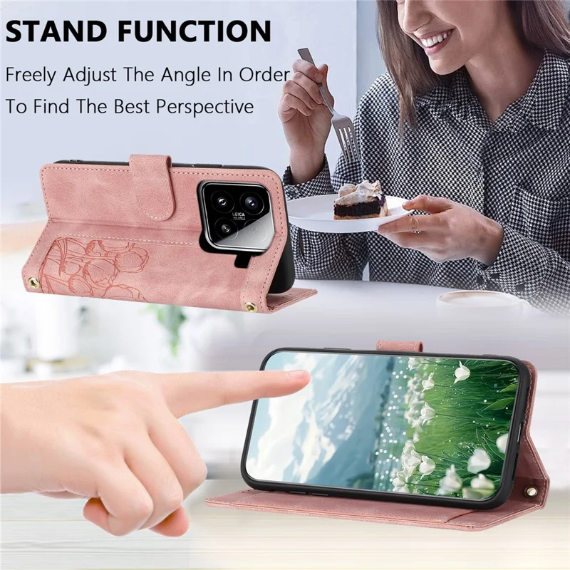 For Xiaomi 15 Tulip Leather Case Phone Cover with 5 Card Slots Wallet - Pink