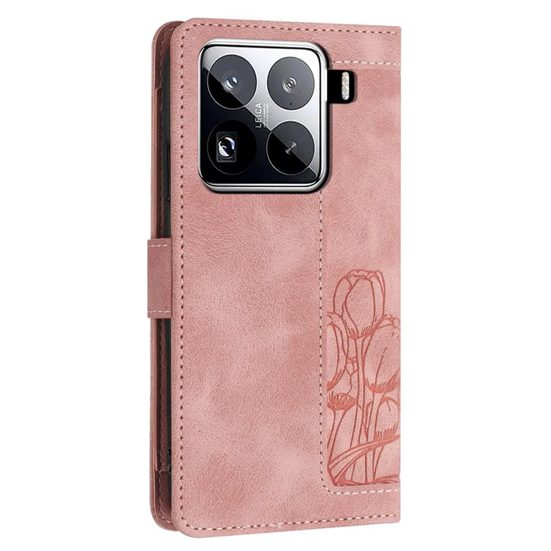 For Xiaomi 15 Pro Tulip Leather Case Phone Cover with 5 Card Slots Wallet - Pink