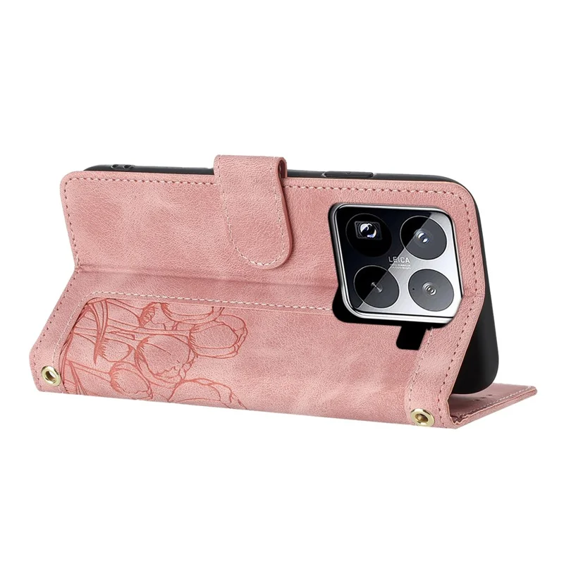 For Xiaomi 15 Pro Tulip Leather Case Phone Cover with 5 Card Slots Wallet - Pink