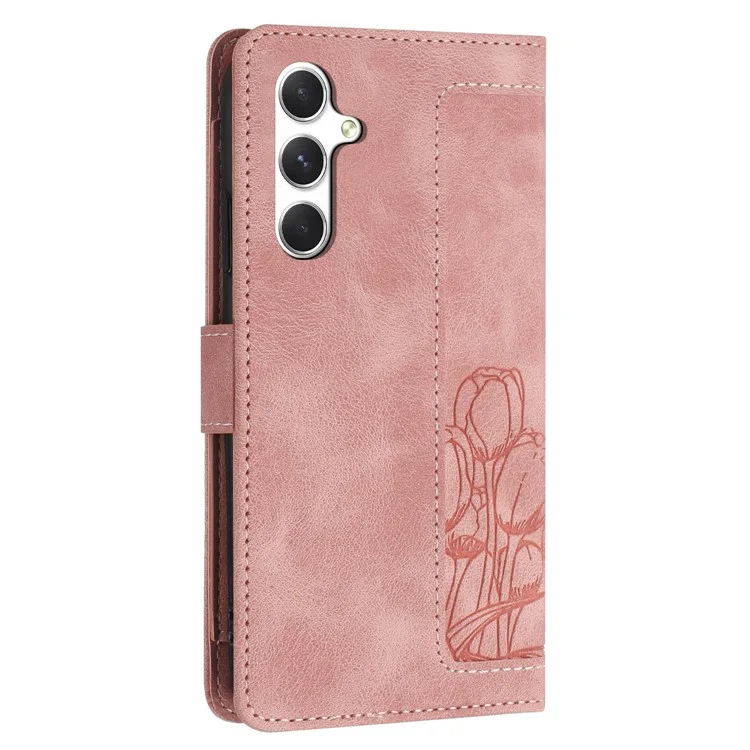 Funda de piel con diseño de tulipán y 5 ranuras para tarjetas para Samsung Galaxy A26 5G - Rosa
