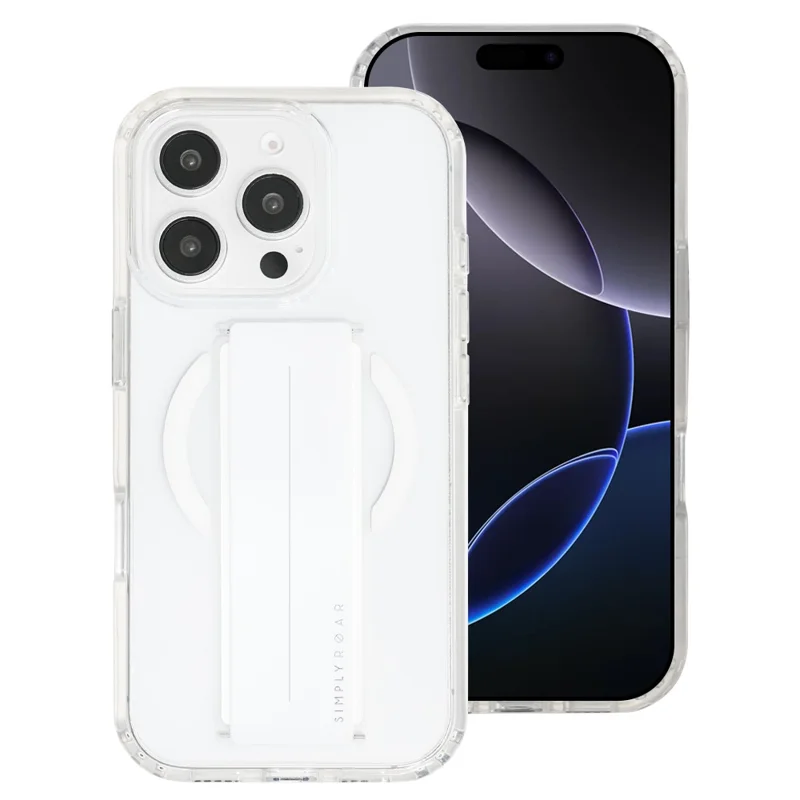 SIMPLY ROAR For iPhone 16 Pro Max Phone Case Compatible with MagSafe Finger Strap PC + TPU Back Cover - White