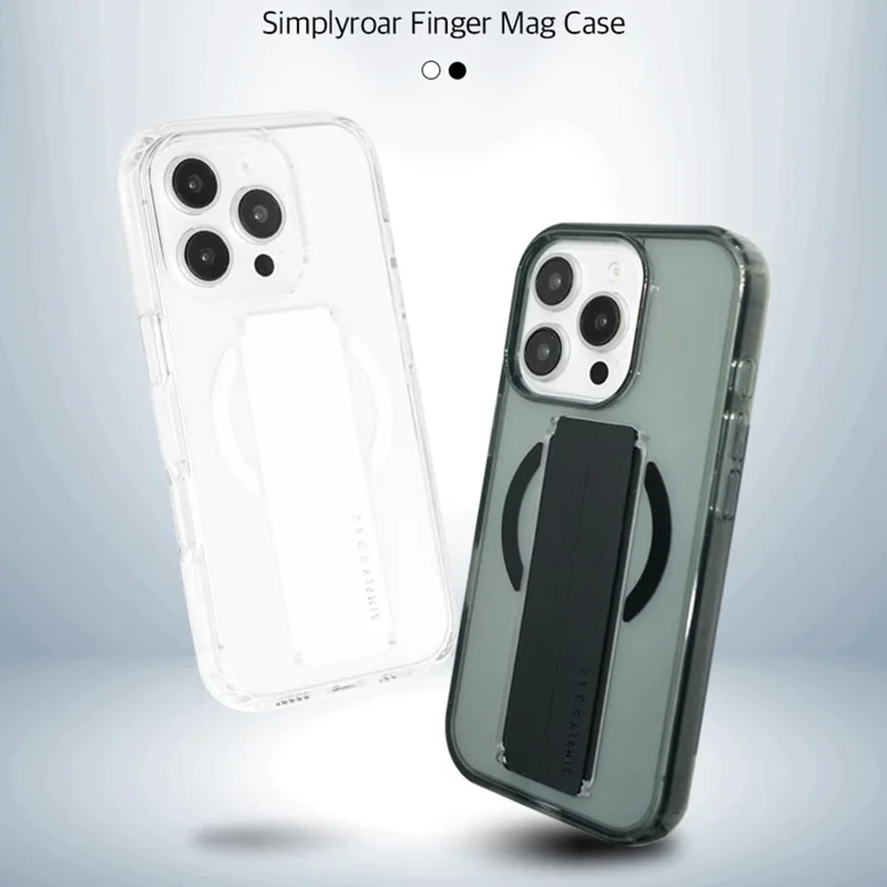 SIMPLY ROAR For iPhone 16 Pro Max Phone Case Compatible with MagSafe Finger Strap PC + TPU Back Cover - White