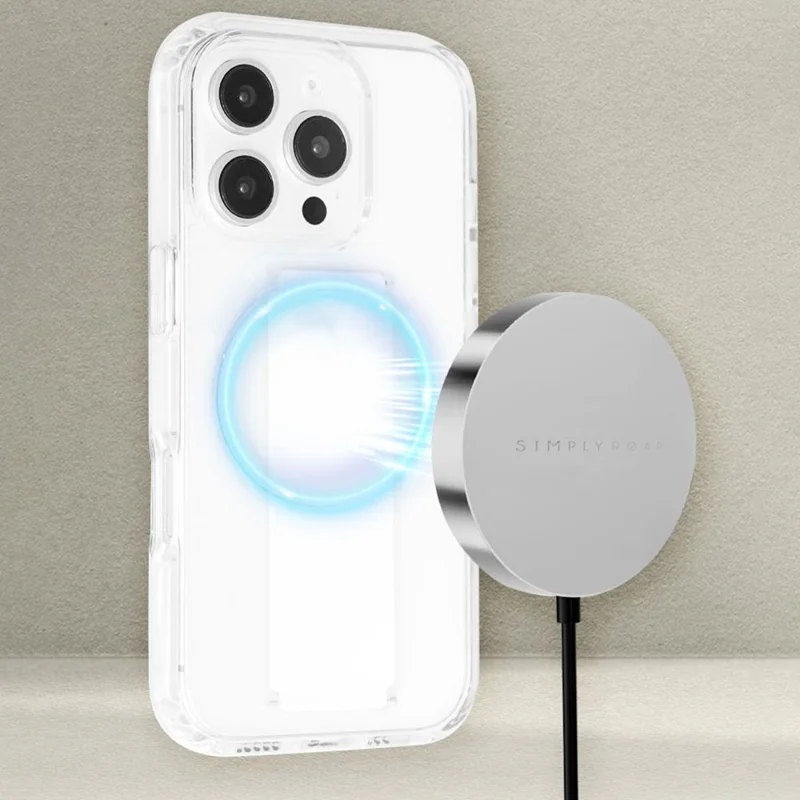 SIMPLY ROAR For iPhone 16 Pro Max Phone Case Compatible with MagSafe Finger Strap PC + TPU Back Cover - White