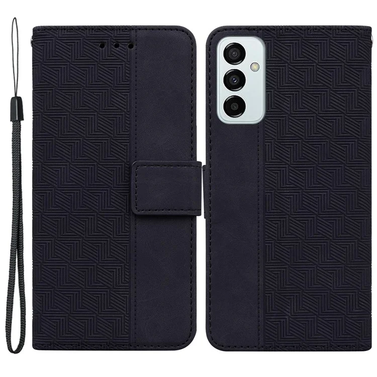 PU Peth Petture Shock Per Samsung Galaxy M13 4G, Coperchetto Del Parteglitto Pelletto Succhio di Succhio di Geometria Con Cinturino - Nero