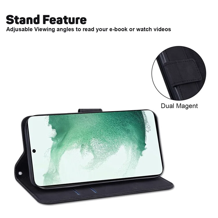 PU Peth Petture Shock Per Samsung Galaxy M13 4G, Coperchetto Del Parteglitto Pelletto Succhio di Succhio di Geometria Con Cinturino - Nero