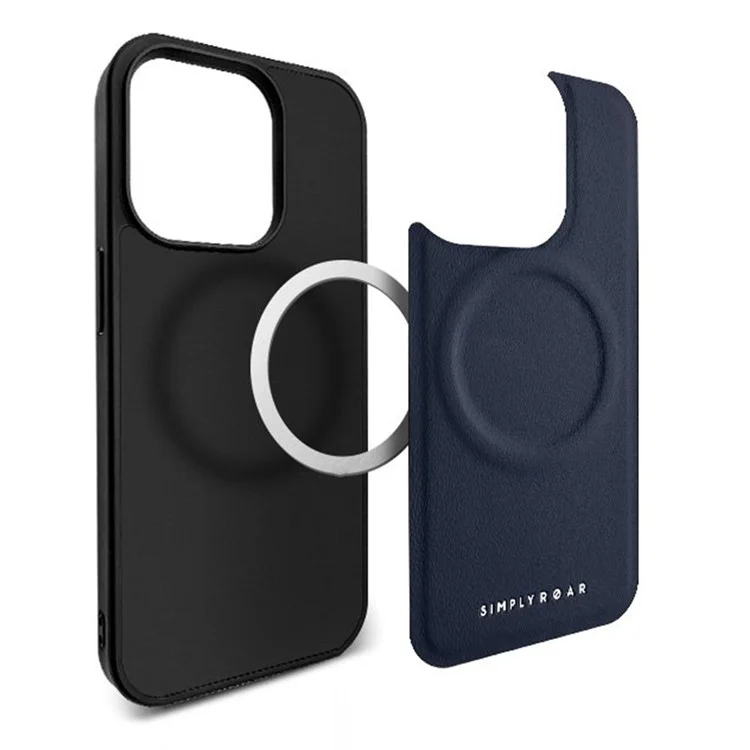 SIMPLY ROAR Funda para iPhone 15 Pro Max compatible con MagSafe, de cuero y TPU - Negro