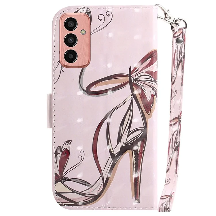 For Samsung Galaxy M13 4G PU Leather Phone Foldable Stand Wallet Case 3D Pattern Printing Protective Cover with Strap - Butterfly High Heels