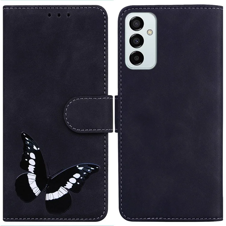 Para Samsung Galaxy M13 4G Butterfly Padrão Impressão PU Cear - Preto