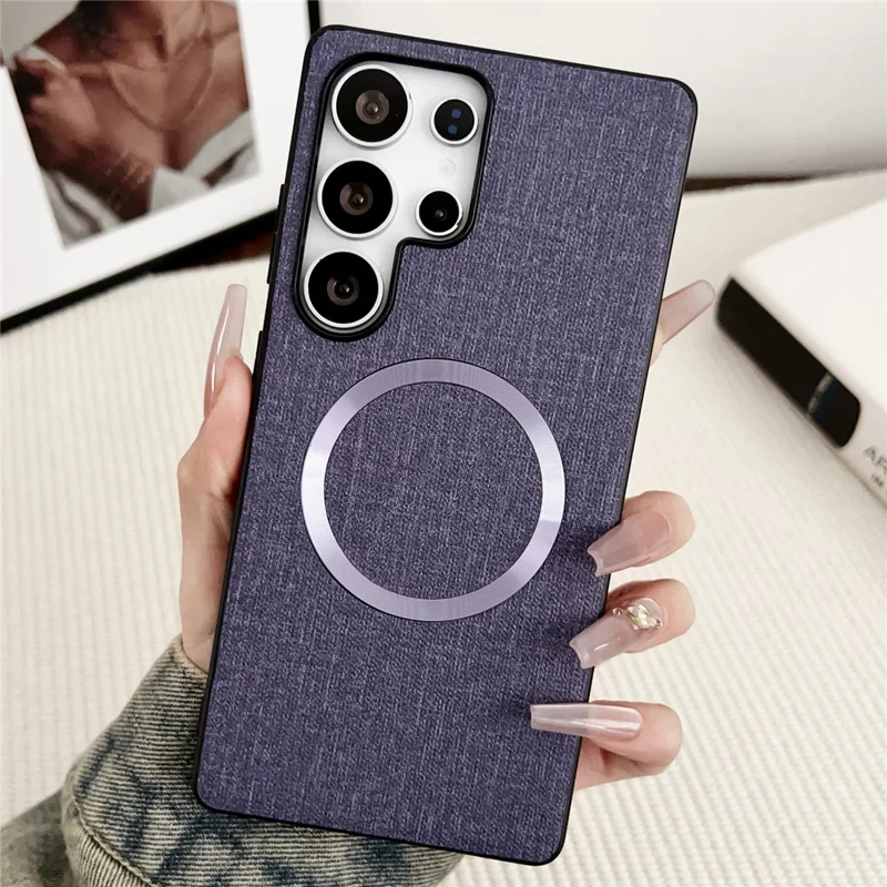 For Samsung Galaxy S25 Ultra Magnetic Case Drop-Proof TPU + Cloth Back Phone Cover - Purple