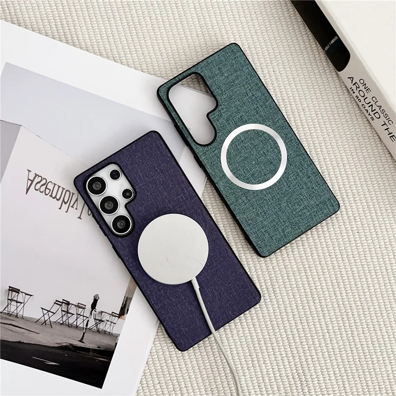 For Samsung Galaxy S25 Ultra Magnetic Case Drop-Proof TPU + Cloth Back Phone Cover - Purple