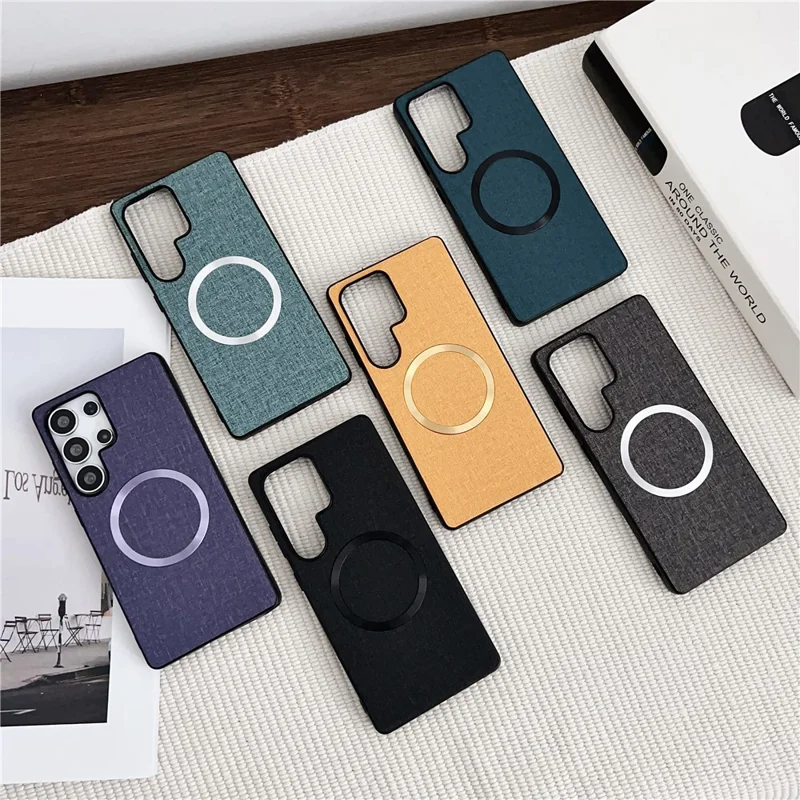 For Samsung Galaxy S25 Ultra Magnetic Case Drop-Proof TPU + Cloth Back Phone Cover - Purple