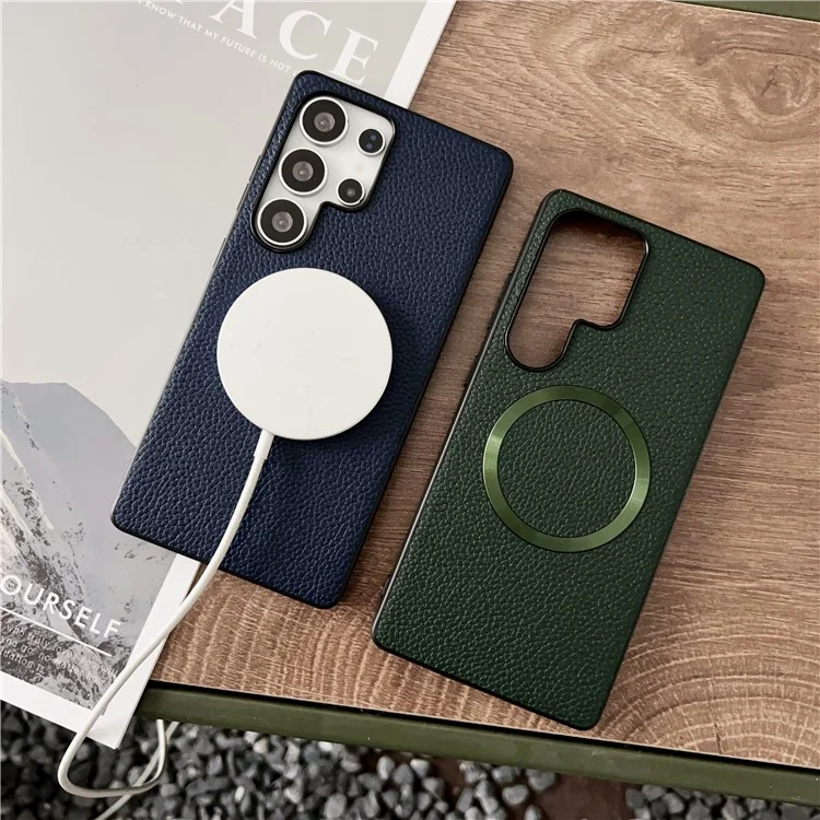 Чехол для Samsung Galaxy S25 Ultra совместимый с MagSafe из искусственной кожи + TPU задняя крышка - Синий