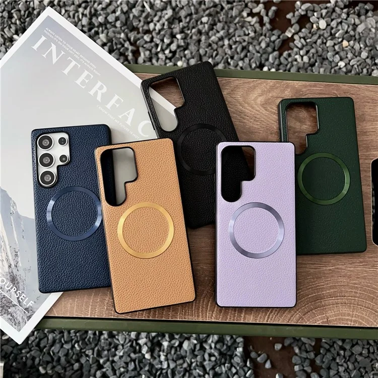 Чехол для Samsung Galaxy S25 Ultra совместимый с MagSafe из искусственной кожи + TPU задняя крышка - Синий