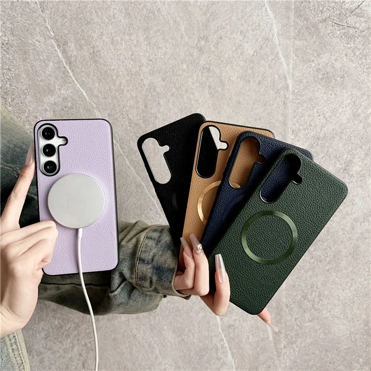 Étui pour Samsung Galaxy S25 compatible avec MagSafe, en cuir PU et couverture arrière en TPU - Noir