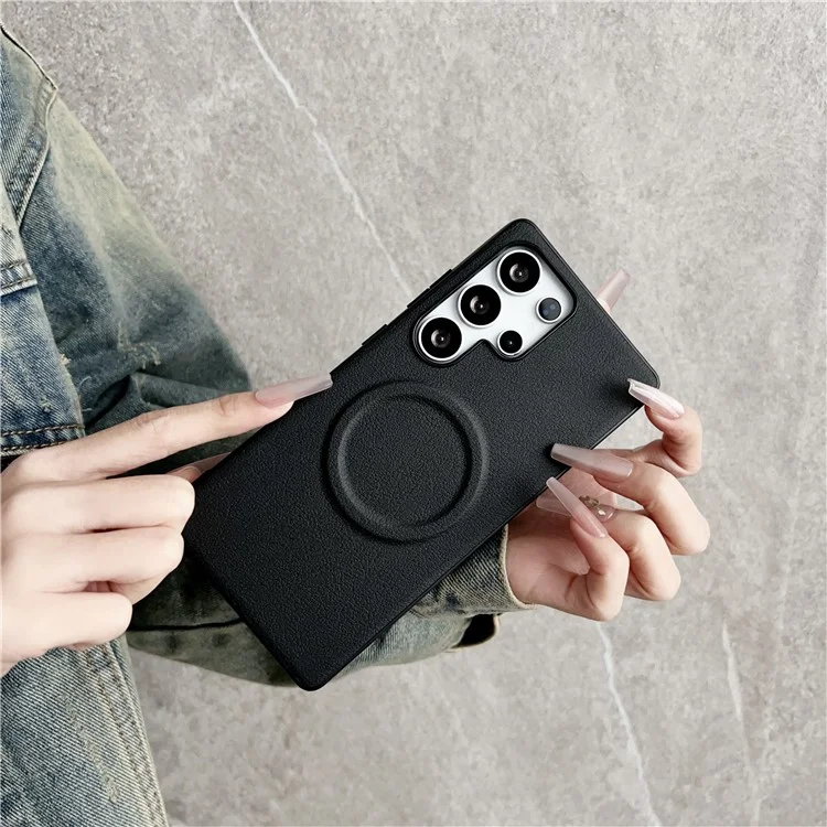 Capa para Samsung Galaxy S25 Ultra compatível com MagSafe PU + TPU Capa traseira do telefone - Preto