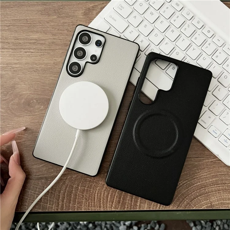 Capa para Samsung Galaxy S25 Ultra compatível com MagSafe PU + TPU Capa traseira do telefone - Preto