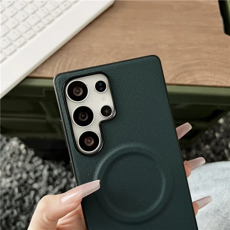 Capa para Samsung Galaxy S25 Ultra compatível com MagSafe PU + TPU Capa traseira do telefone - Preto