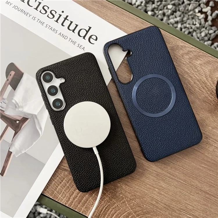 Coque pour Samsung Galaxy A26 5G compatible avec MagSafe en cuir PU + coque de protection en TPU - Noir