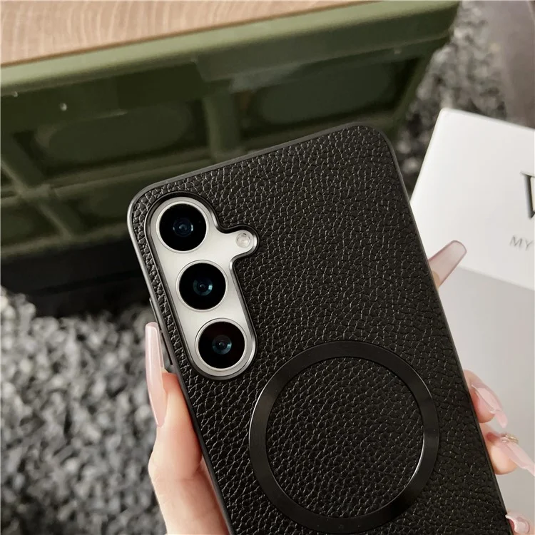 Coque pour Samsung Galaxy A26 5G compatible avec MagSafe en cuir PU + coque de protection en TPU - Noir